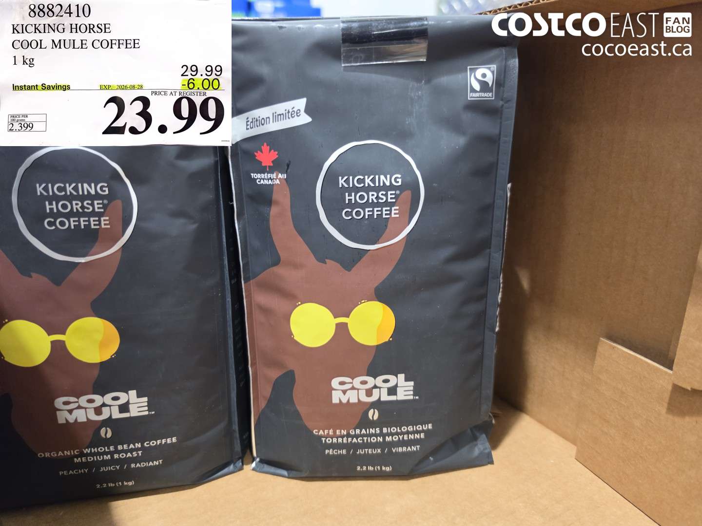 8882410 KICKING HORSE COOL MULE COFFEE 1 KG ($6.00 INSTANT SAVINGS EXPIRES ON 2026-08-28) $23.99