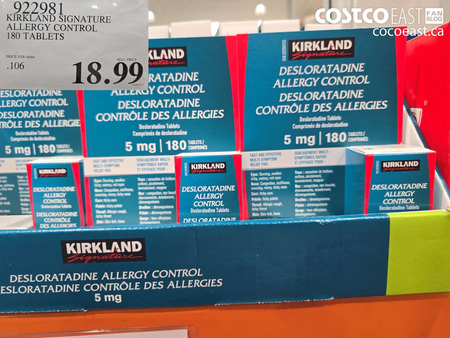 922981 KIRKLAND SIGNATURE ALLERGY CONTROL 180 TABLETS $18.99