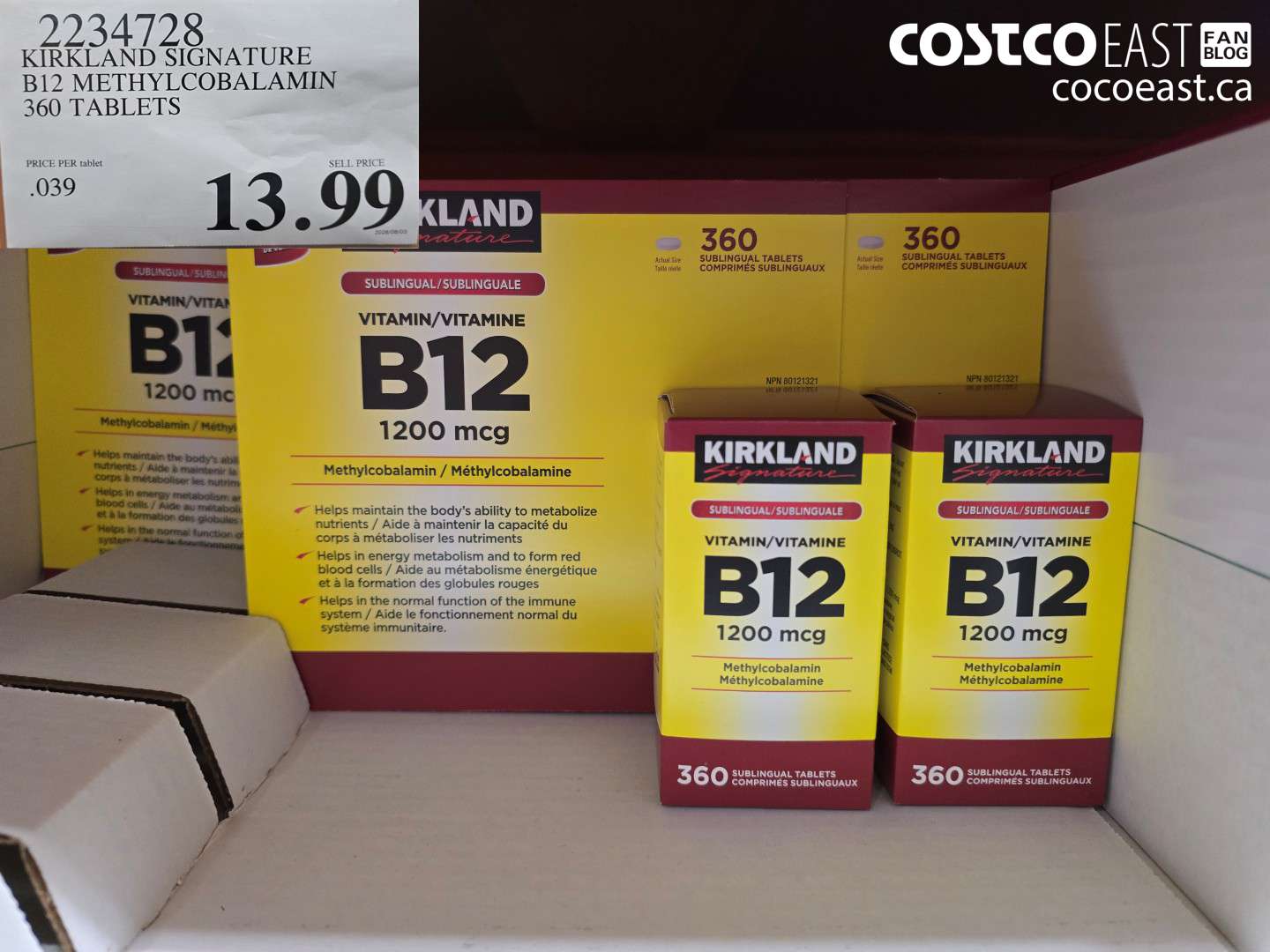 2234728 KIRKLAND SIGNATURE B12 METHYLCOBALAMIN 360 TABLETS $13.99