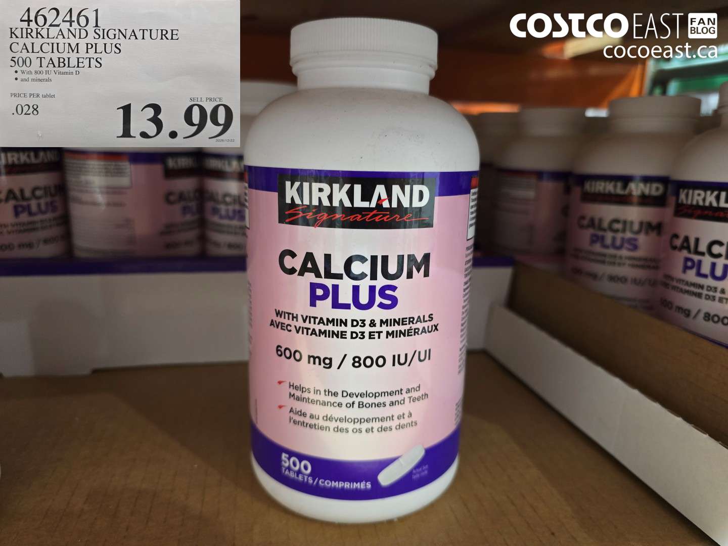 462461 KIRKLAND SIGNATURE CALCIUM PLUS 500 TABLETS $13.99