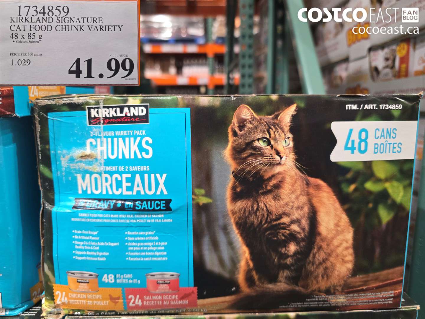 1734859 KIRKLAND SIGNATURE CAT FOOD CHUNK VARIETY 48 X 85 G $41.99