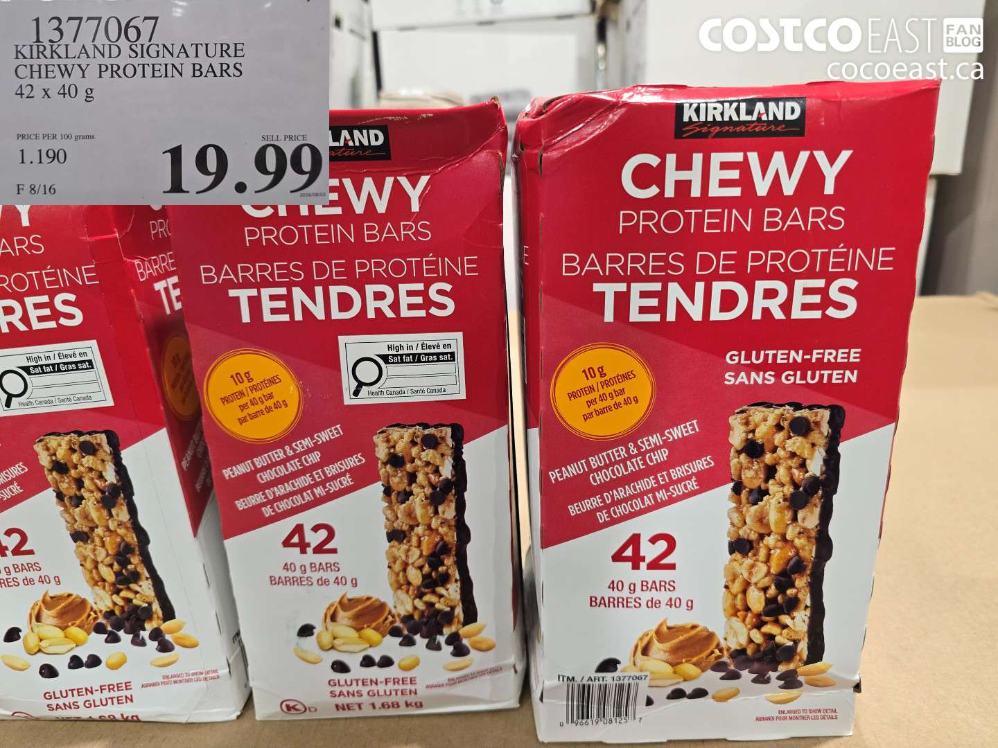 1377067 KIRKLAND SIGNATURE CHEWY PROTEIN BARS 42 X 40 G $19.99