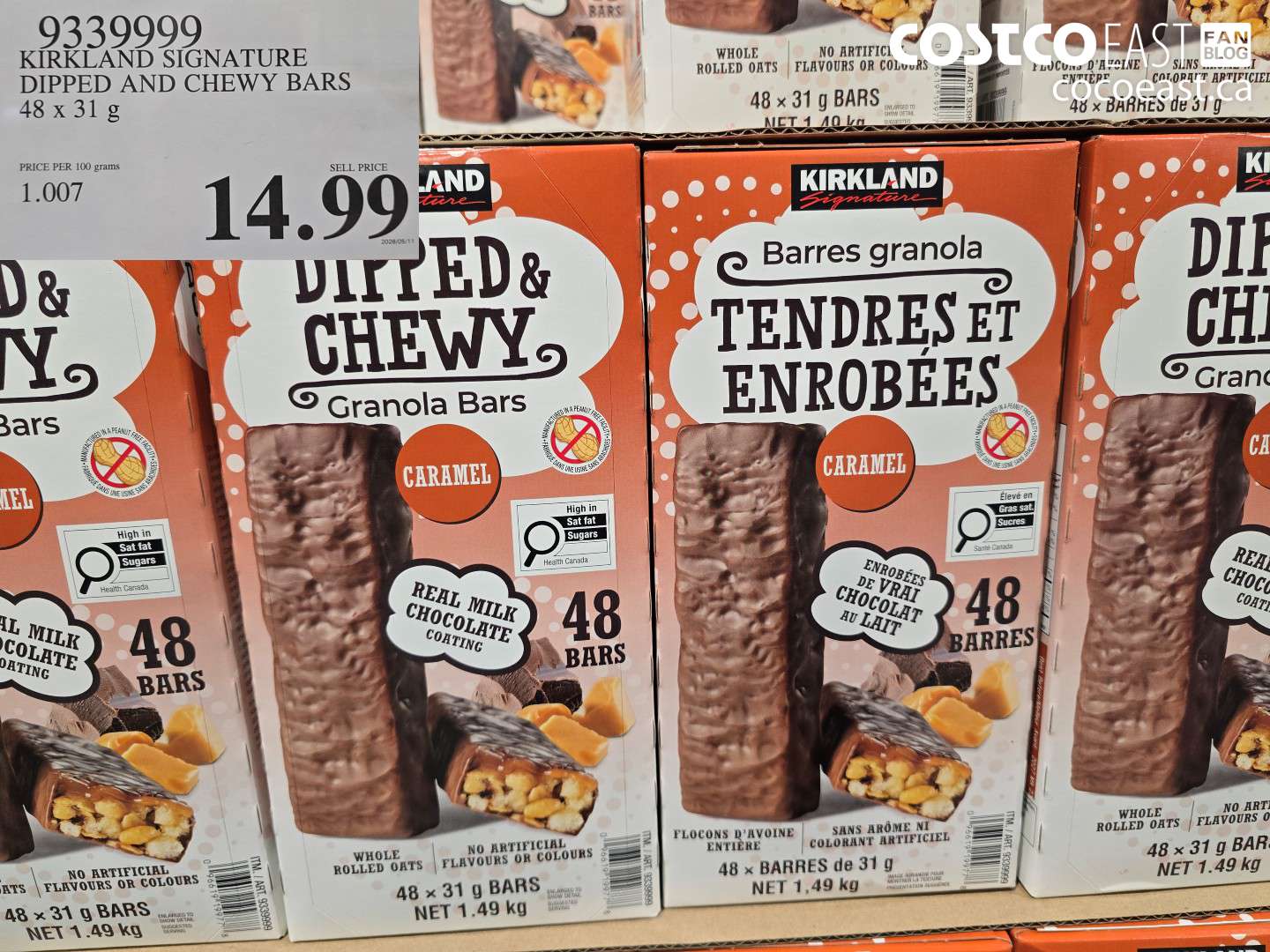 9339999 KIRKLAND SIGNATURE DIPPED AND CHEWY BARS 48 X 31 G $14.99