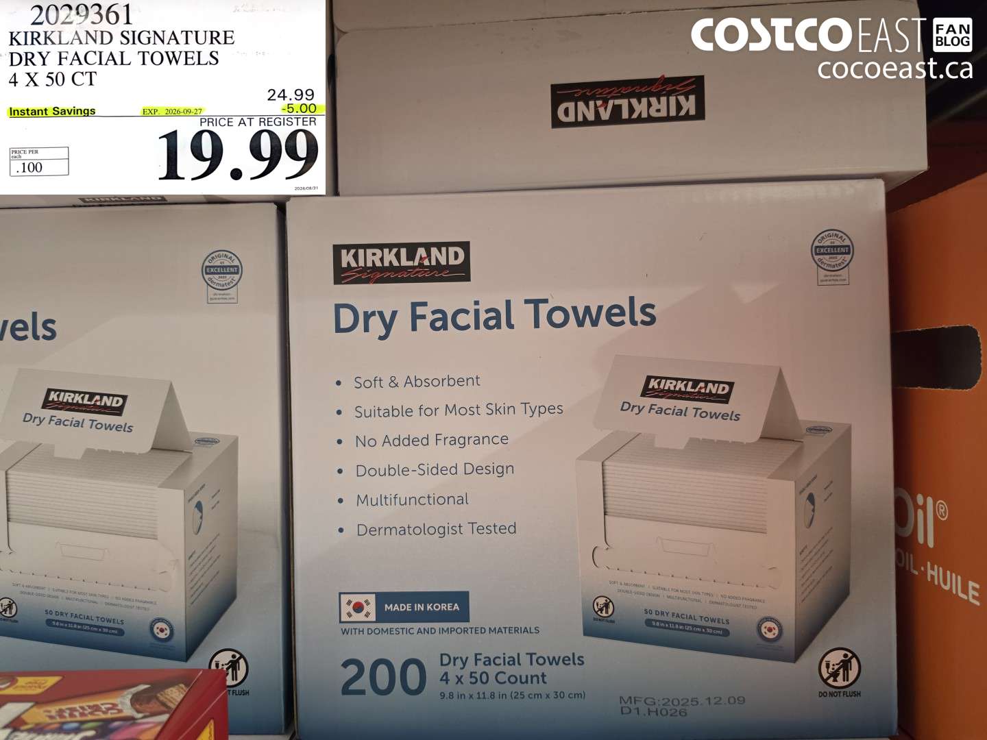 2029361 KIRKLAND SIGNATURE DRY FACIAL TOWELS 4 X 50 CT ($5.00 INSTANT SAVINGS EXPIRES ON 2026-09-27) $19.99