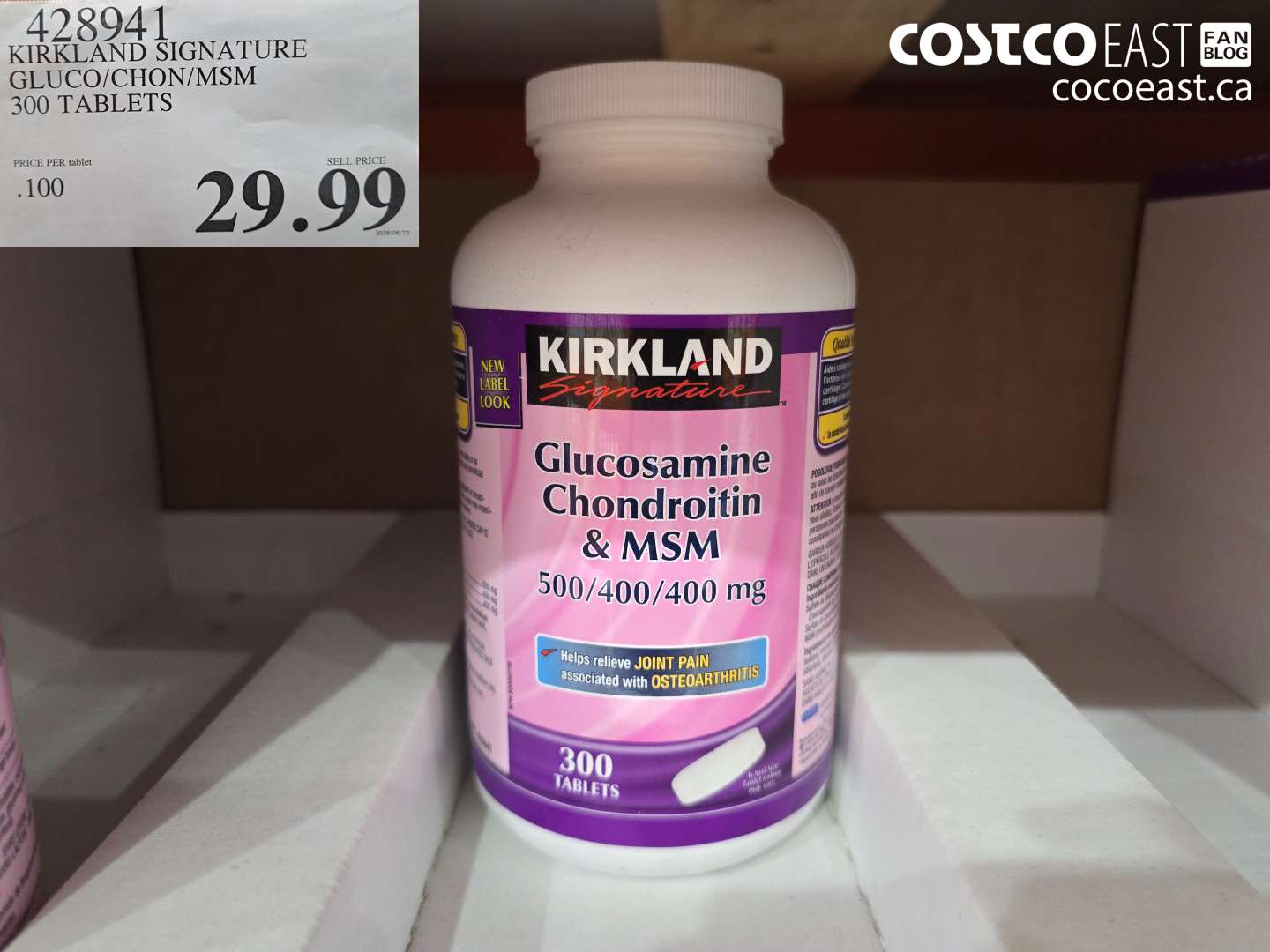 428941 KIRKLAND SIGNATURE GLUCO/CHON/MSM 300 TABLETS $29.99
