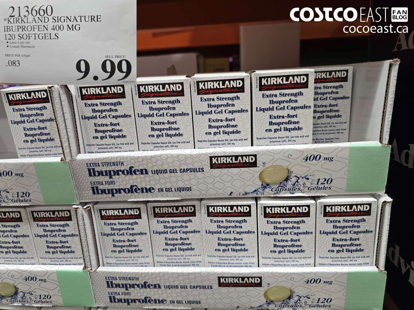 213660 KIRKLAND SIGNATURE IBUPROFEN 400 MG 120 SOFTGELS $9.99