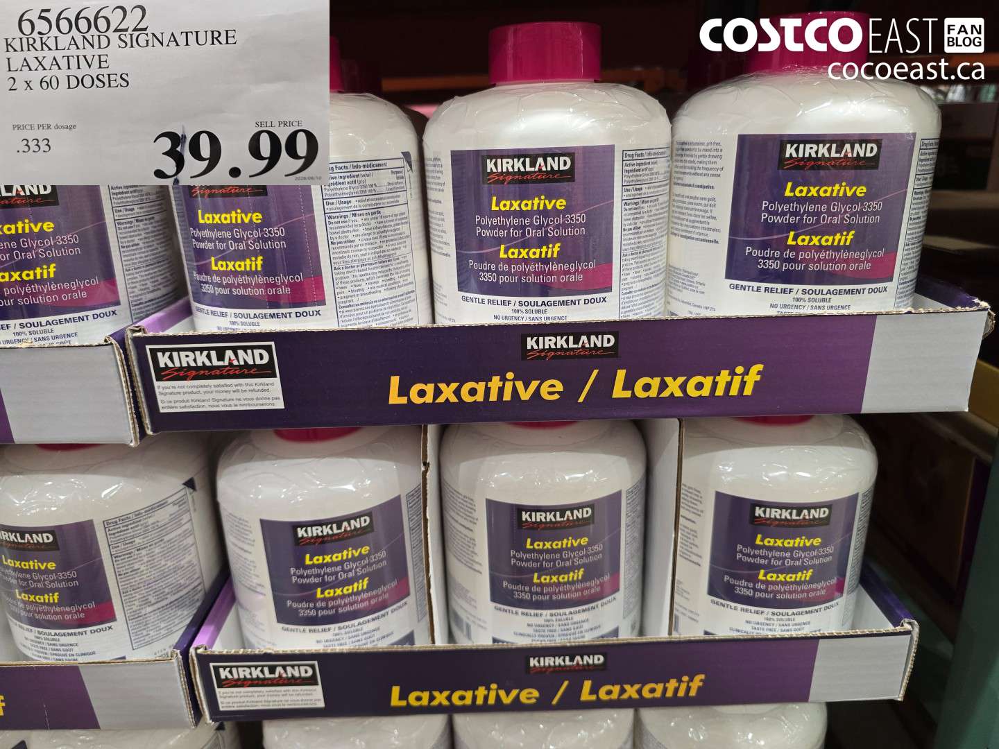 6566622 KIRKLAND SIGNATURE LAXATIVE 2 X 60 DOSES $39.99