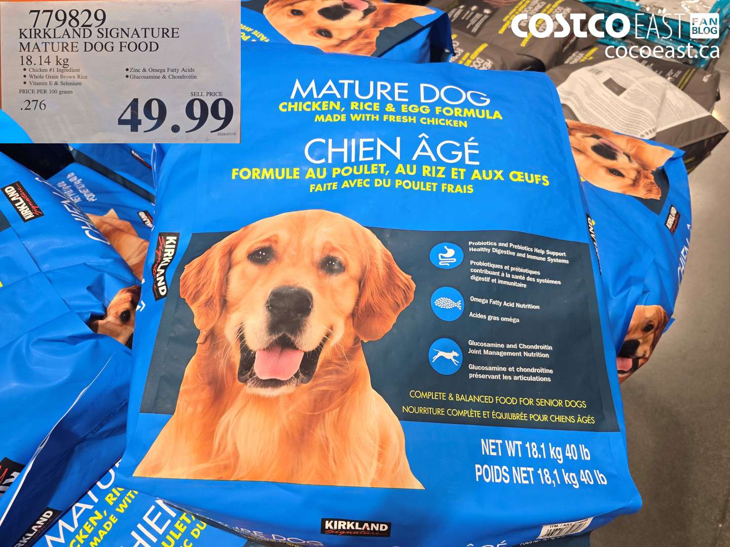 779829 KIRKLAND SIGNATURE MATURE DOG FOOD 18.14 KG $49.99