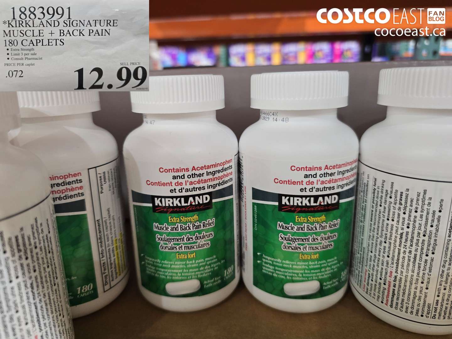 1883991 KIRKLAND SIGNATURE MUSCLE + BACK PAIN 180 CAPLETS $12.99