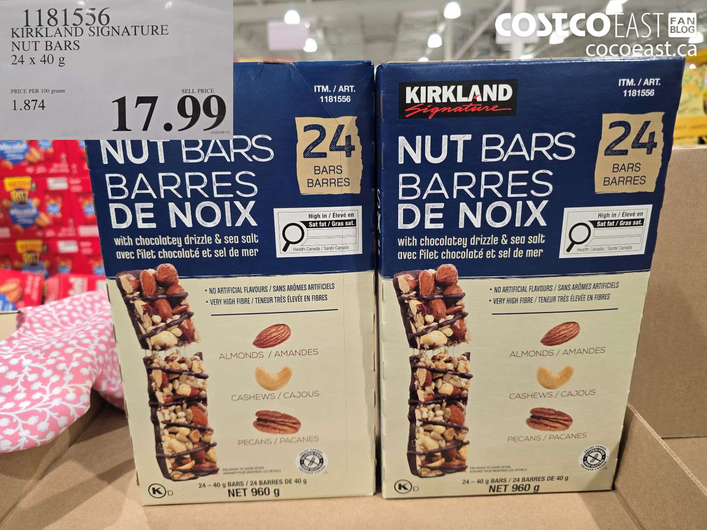 1181556 KIRKLAND SIGNATURE NUT BARS 24 X 40 G $17.99