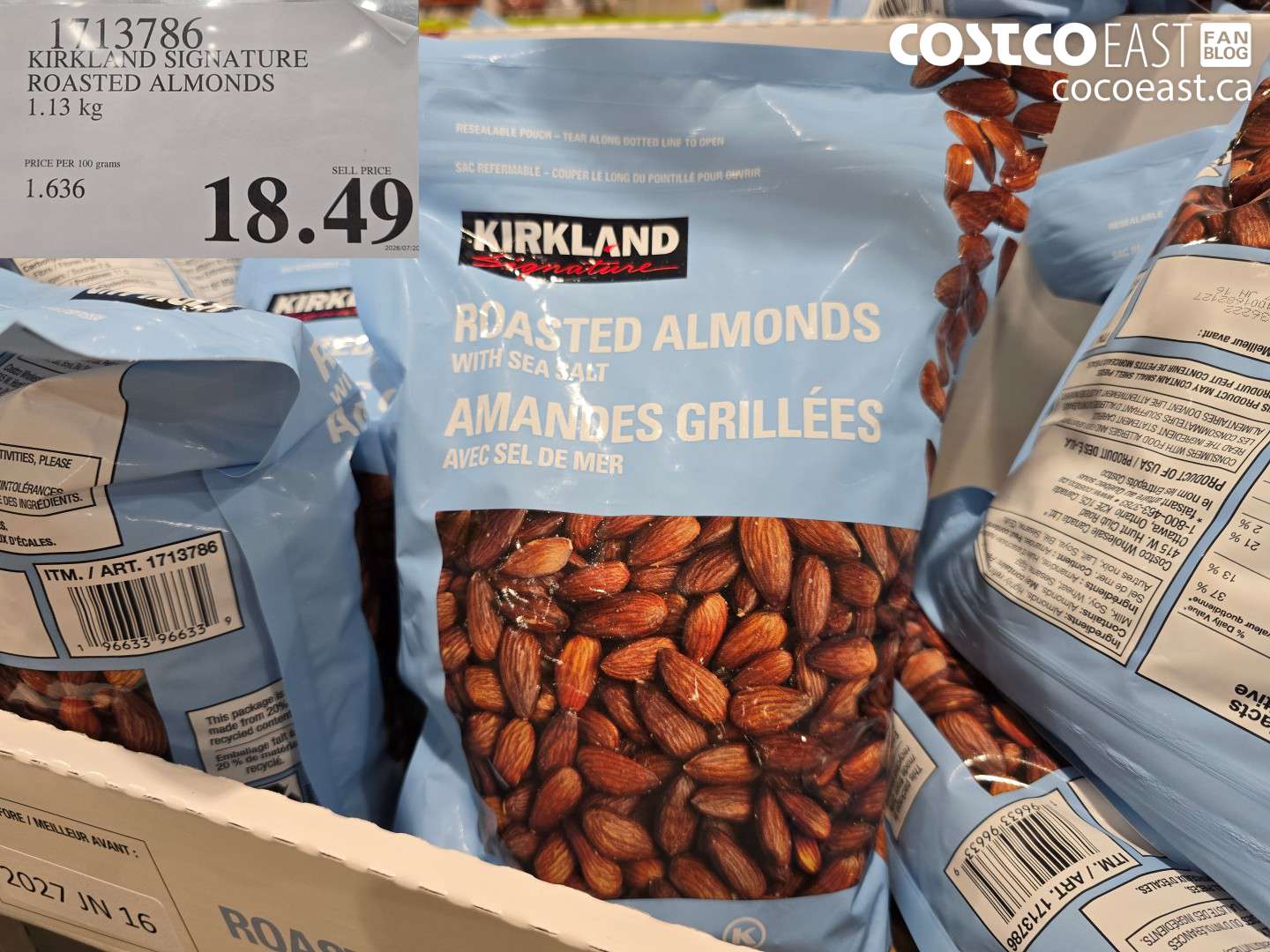 1713786 KIRKLAND SIGNATURE ROASTED ALMONDS 1.13 KG $18.49