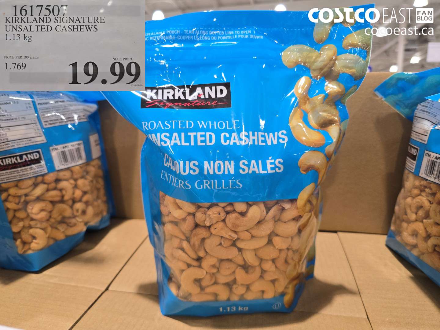 1617507 KIRKLAND SIGNATURE UNSALTED CASHEWS 1.13 KG $19.99