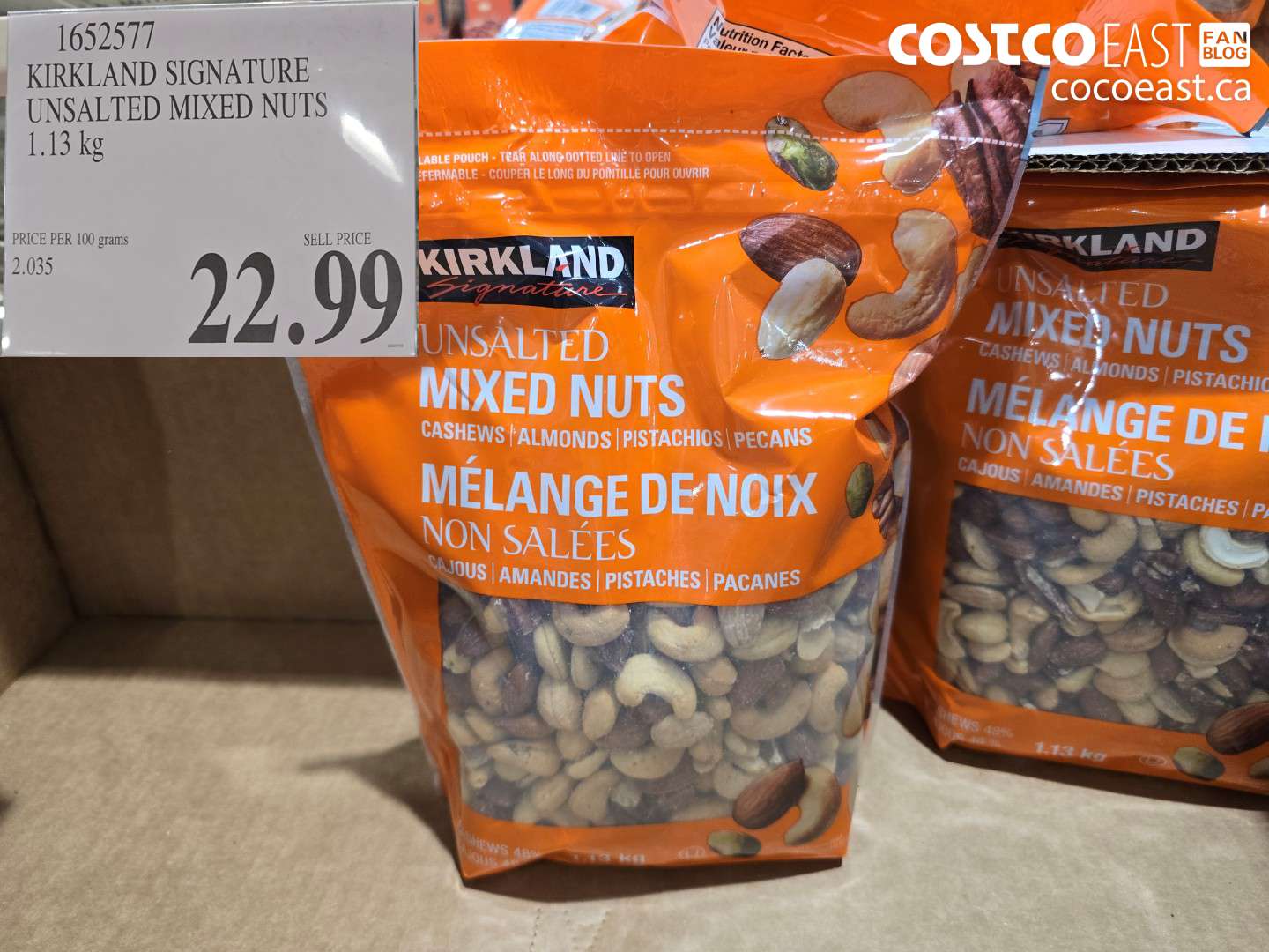 1652577 KIRKLAND SIGNATURE UNSALTED MIXED NUTS 1.13 KG $22.99