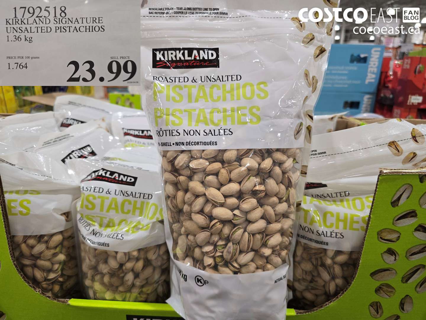 1792518 KIRKLAND SIGNATURE UNSALTED PISTACHIOS 1.36 KG $23.99