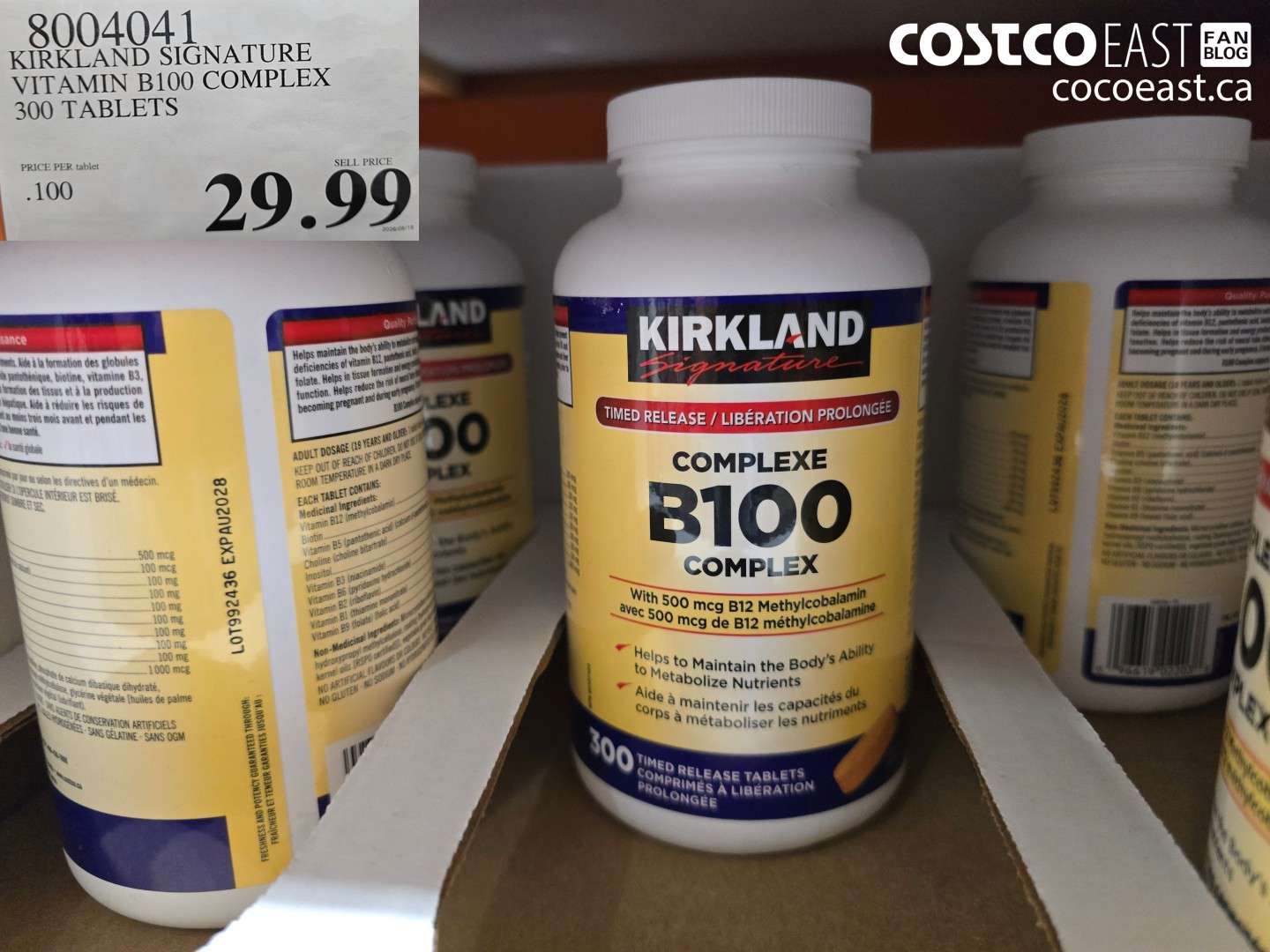 8004041 KIRKLAND SIGNATURE VITAMIN B100 COMPLEX 300 TABLETS $29.99