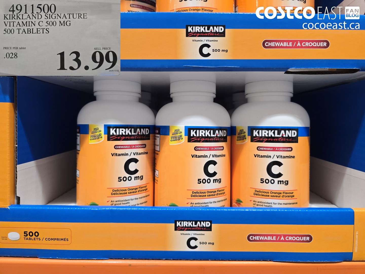 4911500 KIRKLAND SIGNATURE VITAMIN C 500 MG 500 TABLETS $13.99