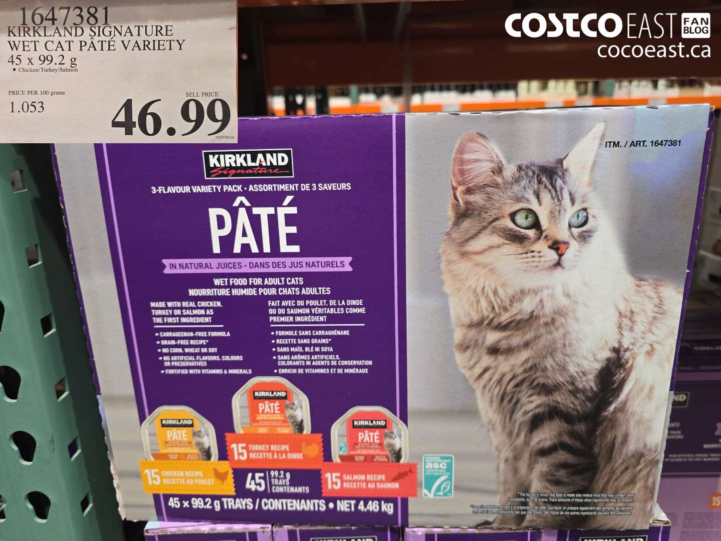 1647381 KIRKLAND SIGNATURE WET CAT PÂTÉ VARIETY 45 X 99.2 G $46.99
