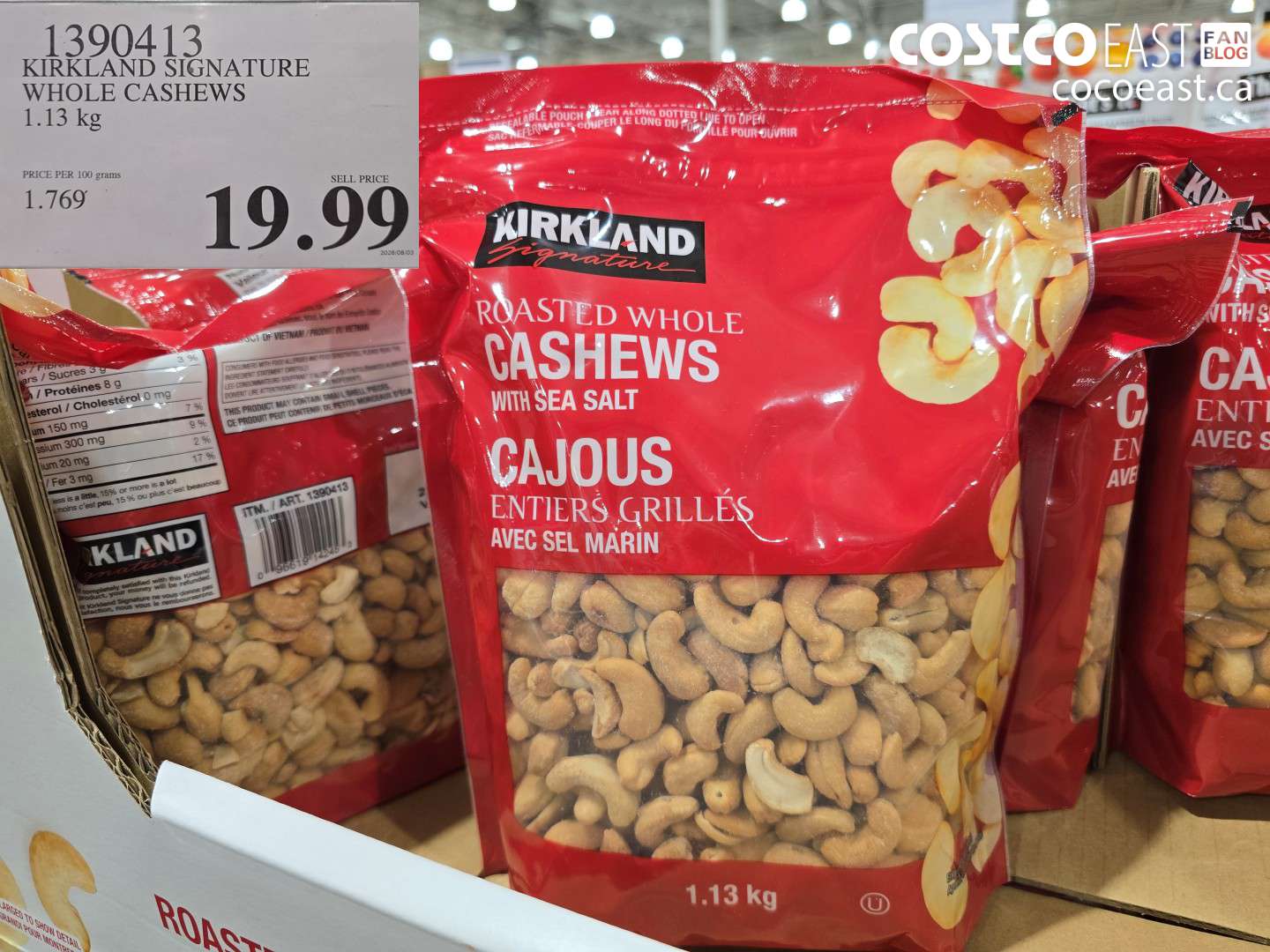 1390413 KIRKLAND SIGNATURE WHOLE CASHEWS 1.13 KG $19.99