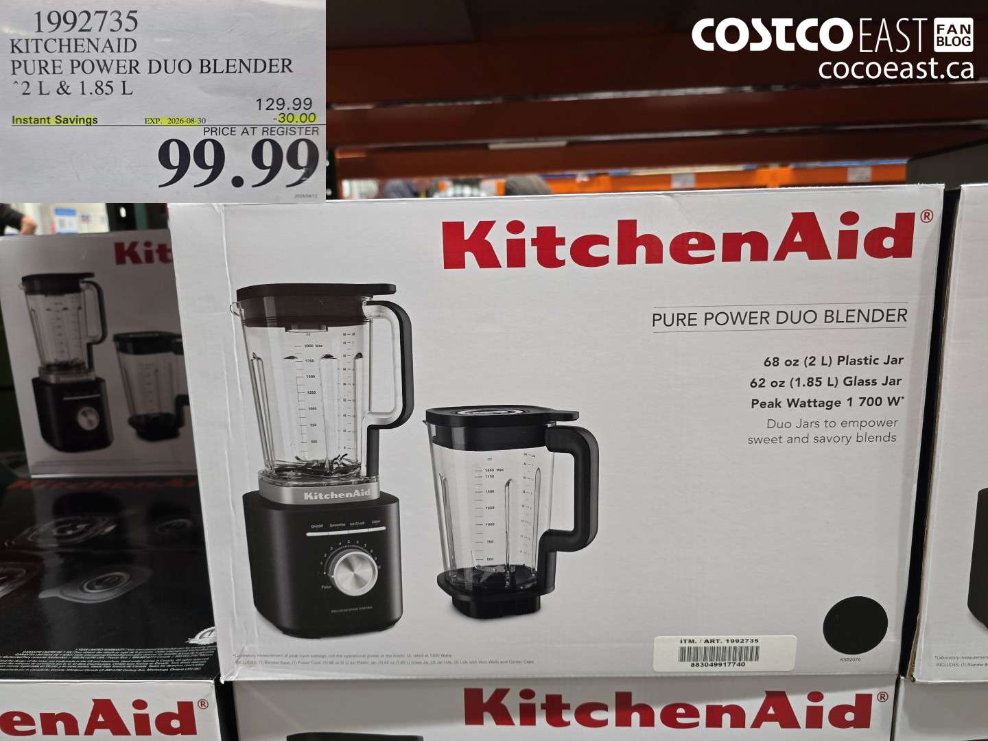 1992735 KITCHENAID PURE POWER DUO BLENDER 2 L & 1.85 L ($30.00 INSTANT SAVINGS EXPIRES ON 2026-08-30) $99.99