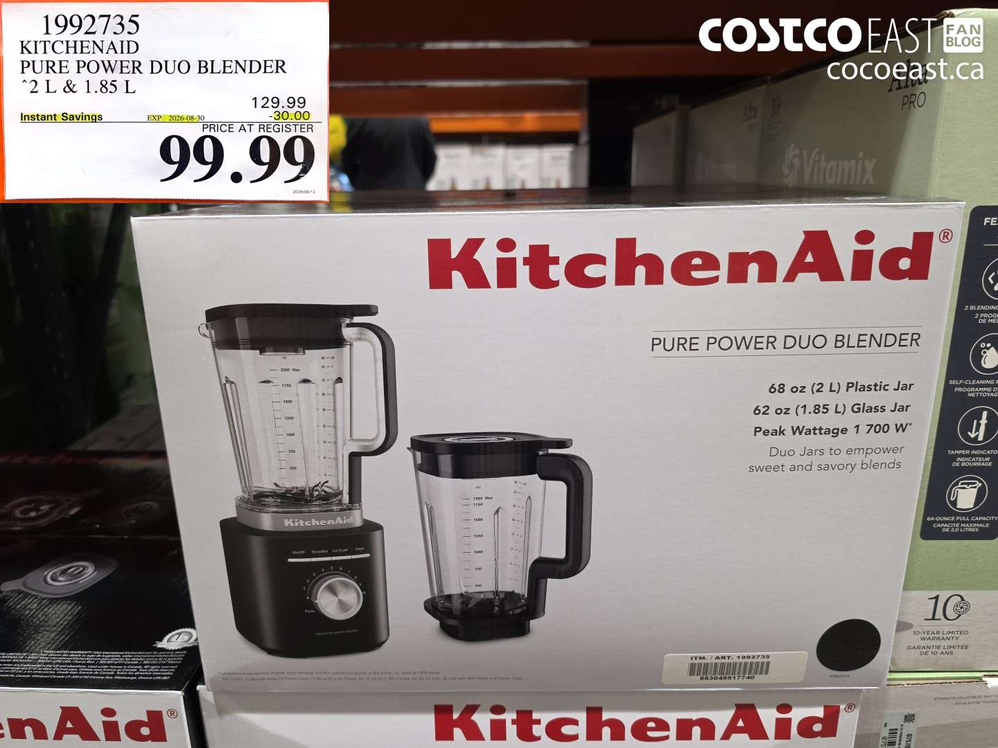 1992735 KITCHENAID PURE POWER DUO BLENDER 2 L & 1.85 L ($30.00 INSTANT SAVINGS EXPIRES ON 2026-08-30) $99.99