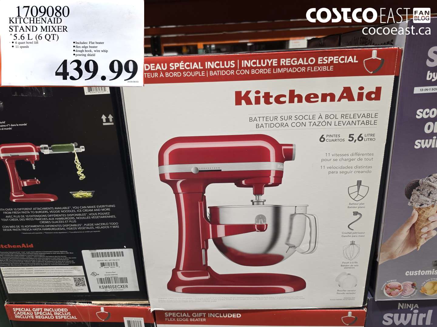 1709080 KITCHENAID STAND MIXER 5.6 L (6 QT) $439.99