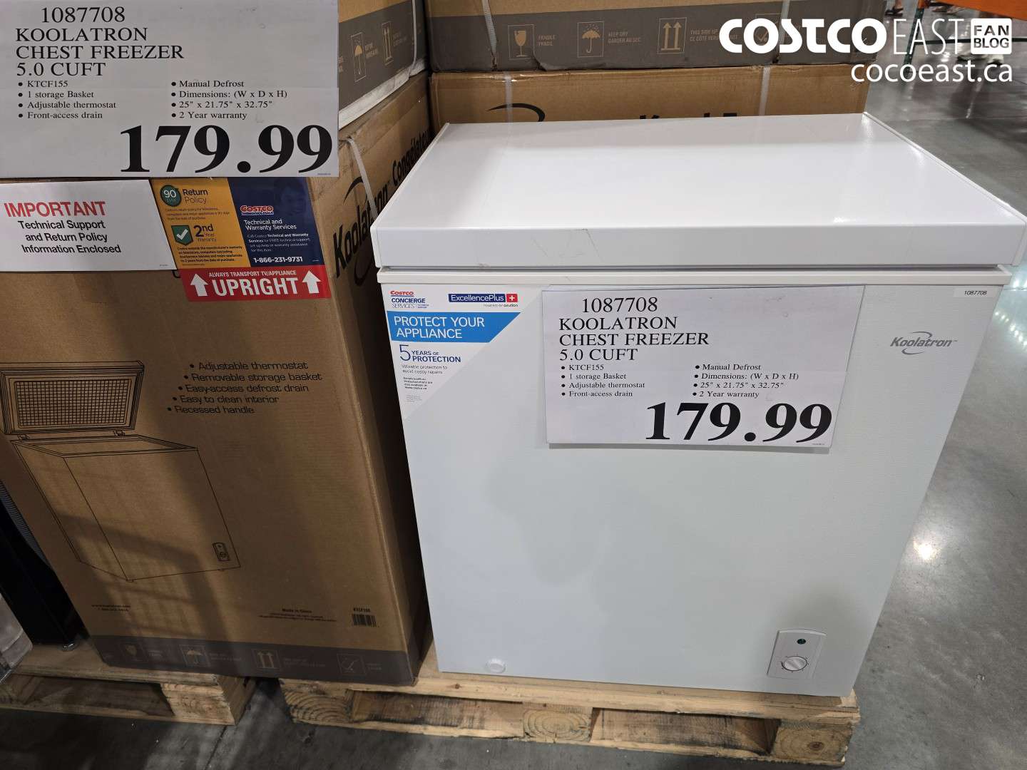 1087708 KOOLATRON CHEST FREEZER 5.0 CUFT $179.99