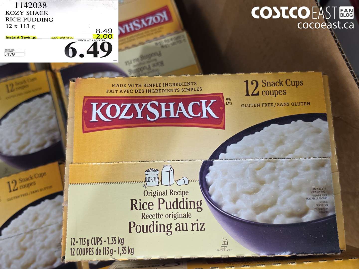 1142038 KOZY SHACK RICE PUDDING 12 X 113 G ($2.00 INSTANT SAVINGS EXPIRES ON 2026-08-30) $6.49