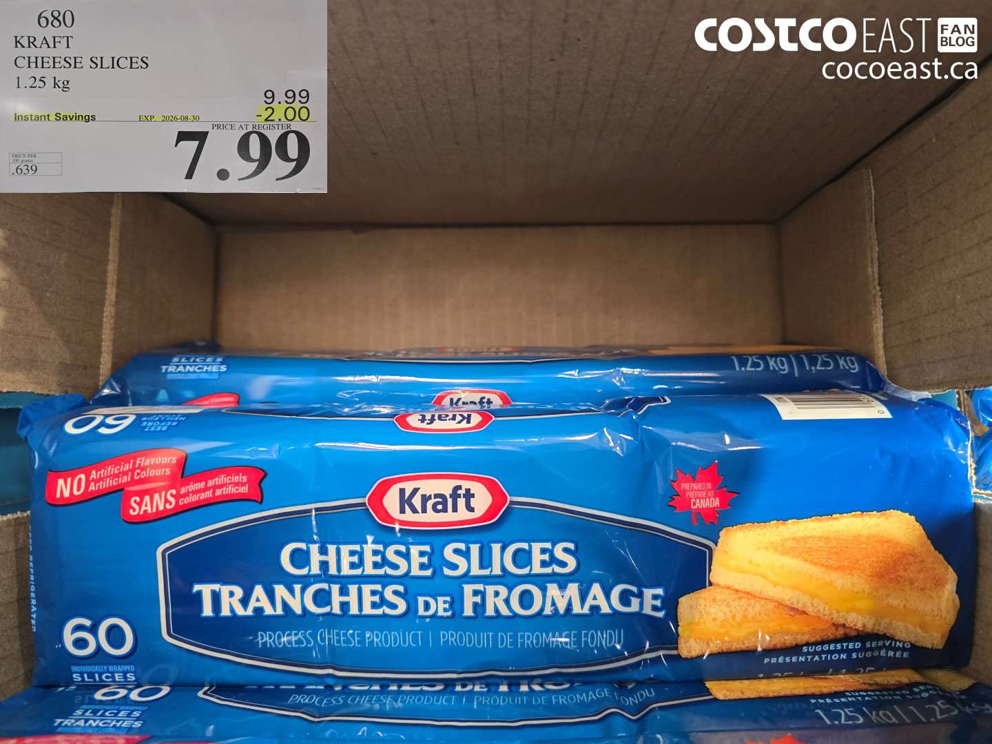 680 KRAFT CHEESE SLICES 1.25 KG ($2.00 INSTANT SAVINGS EXPIRES ON 2026-08-30) $7.99