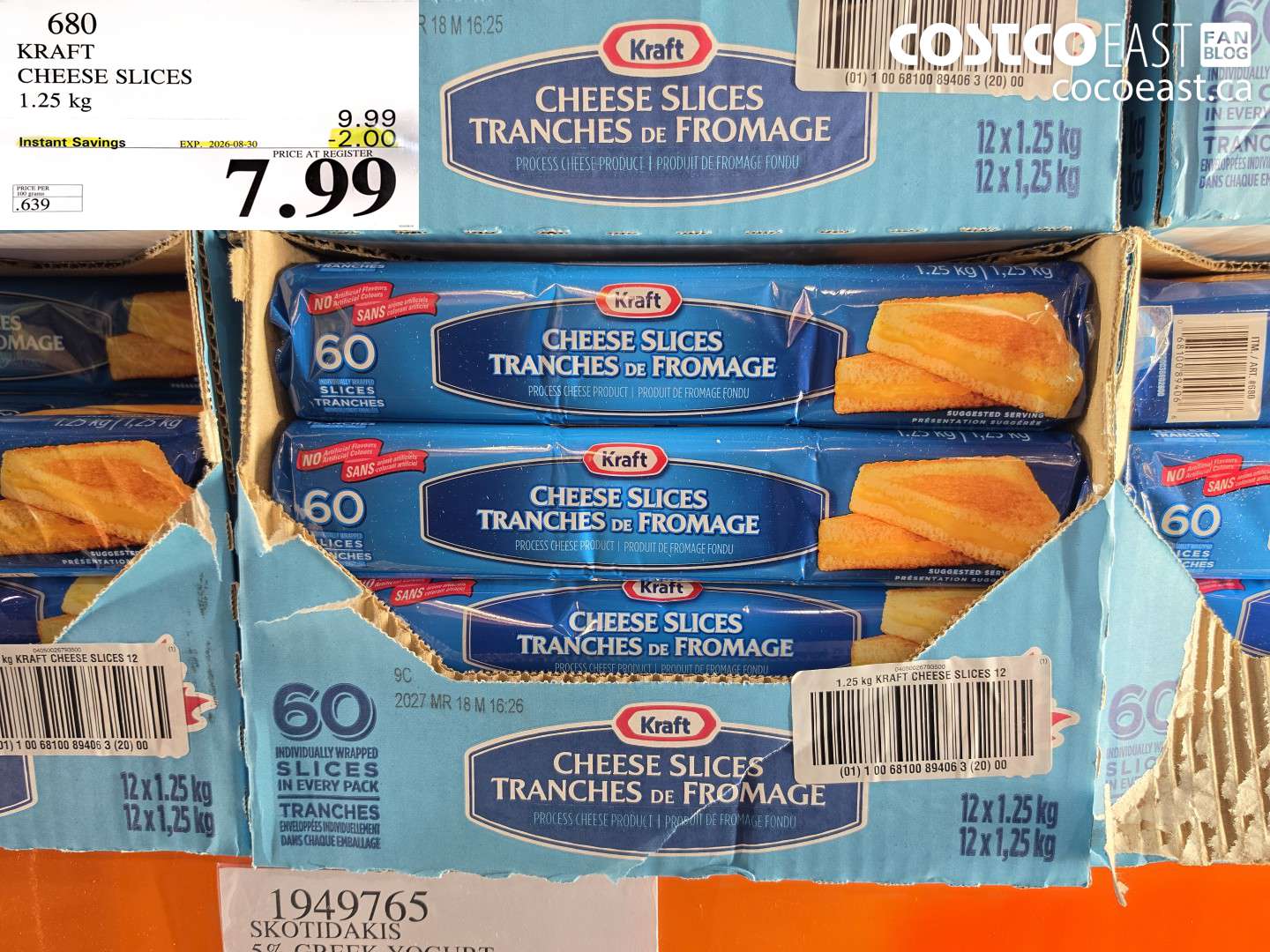 680 KRAFT CHEESE SLICES 1.25 KG ($2.00 INSTANT SAVINGS EXPIRES ON 2026-08-30) $7.99