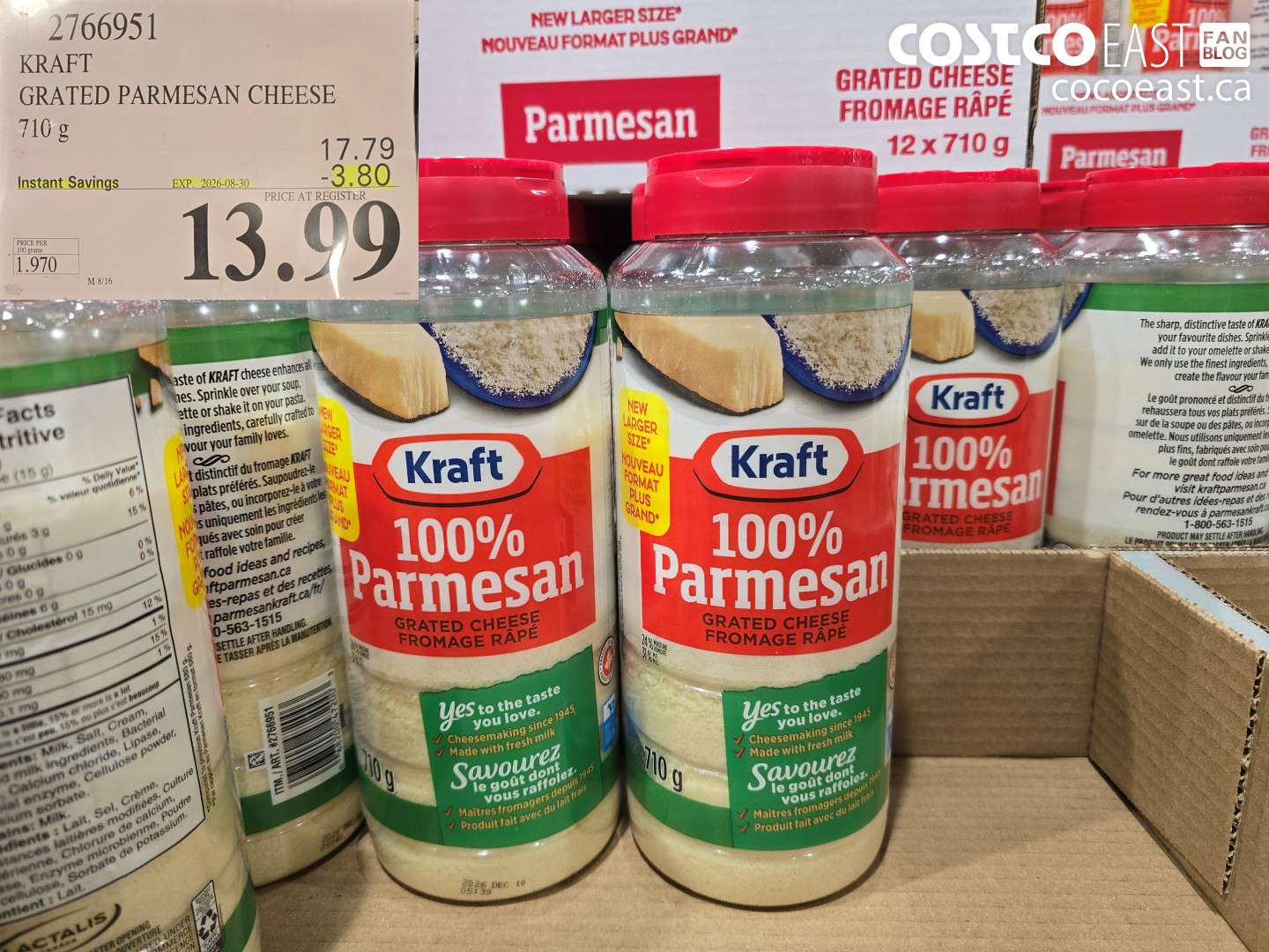 2766951 KRAFT GRATED PARMESAN CHEESE 710 G ($3.80 INSTANT SAVINGS EXPIRES ON 2026-08-30) $13.99