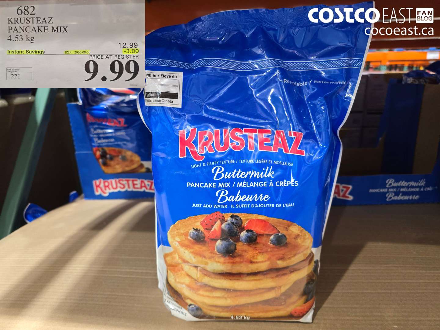 682 KRUSTEAZ PANCAKE MIX 4.53 KG ($3.00 INSTANT SAVINGS EXPIRES ON 2026-08-30) $9.99