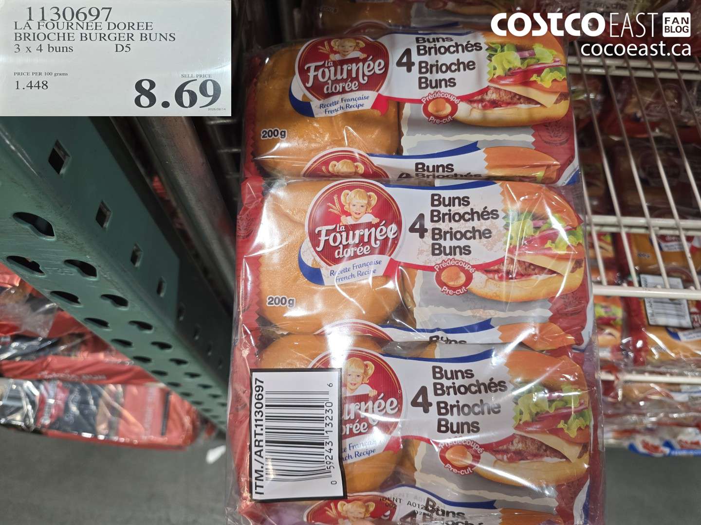 1130697 LA FOURNEE DOREE BRIOCHE BURGER BUNS 3 X 4 BUNS $8.69