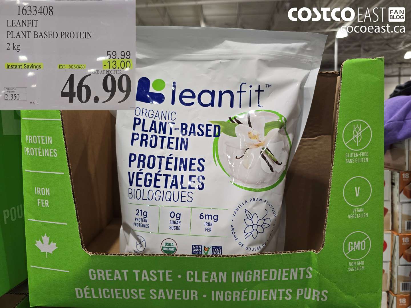 1633408 LEANFIT PLANT BASED PROTEIN 2 KG ($13.00 INSTANT SAVINGS EXPIRES ON 2026-08-30) $46.99