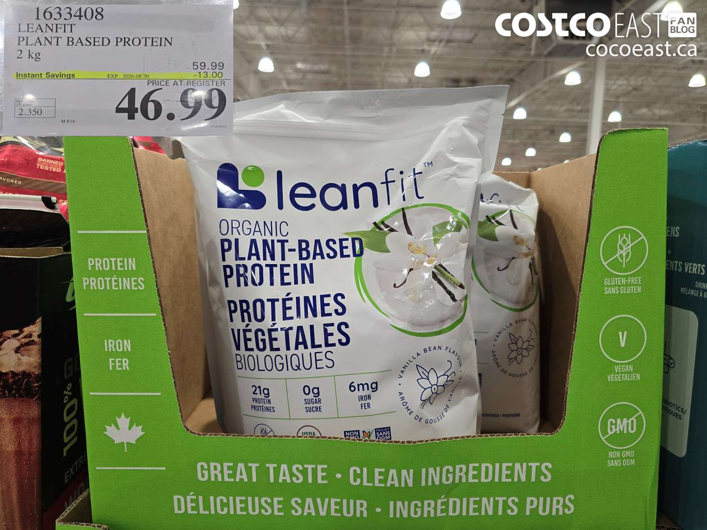 1633408 LEANFIT PLANT BASED PROTEIN 2 KG ($13.00 INSTANT SAVINGS EXPIRES ON 2026-08-30) $46.99