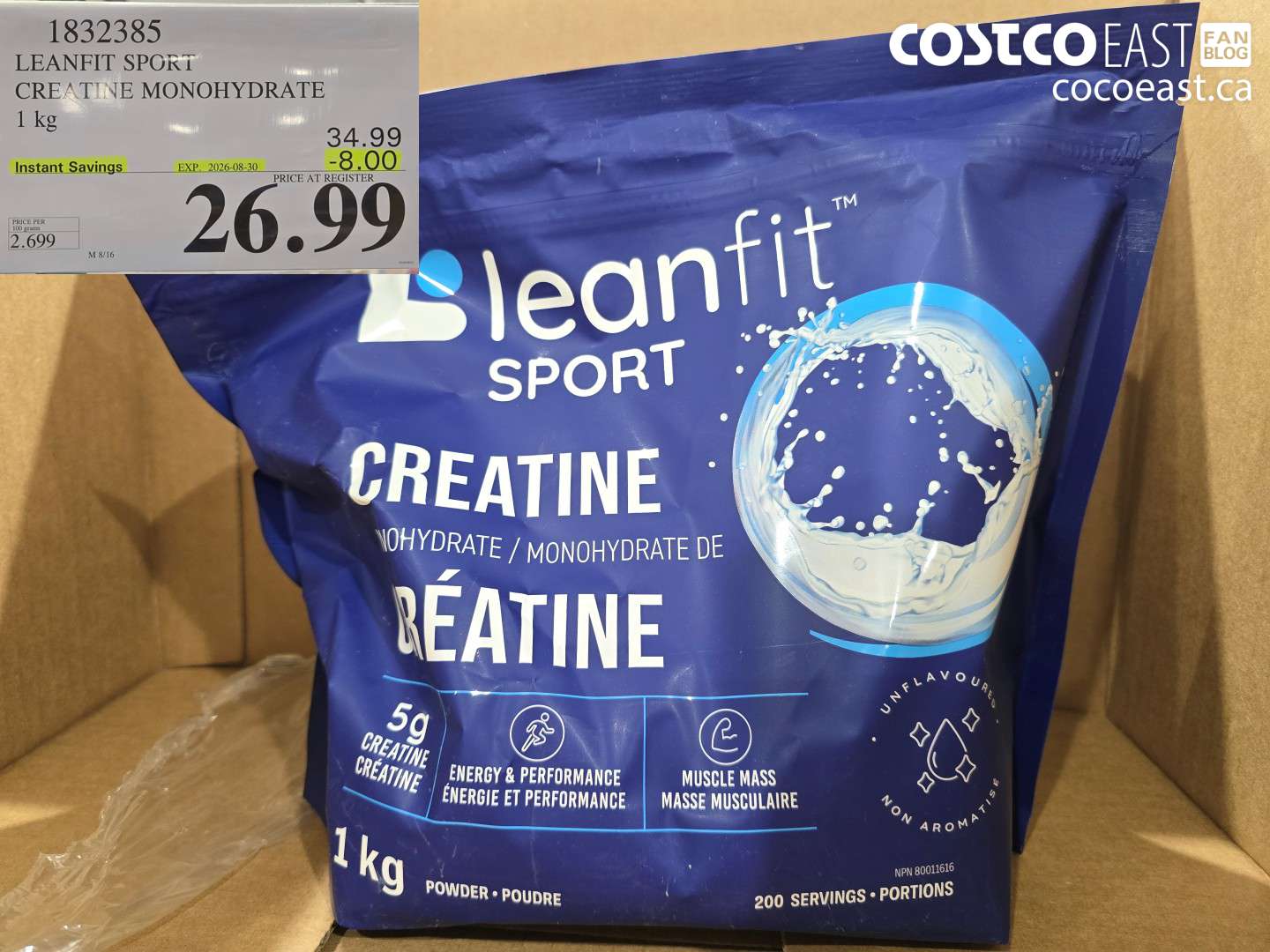 1832385 LEANFIT SPORT CREATINE MONOHYDRATE 1 KG ($8.00 INSTANT SAVINGS EXPIRES ON 2026-08-30) $26.99