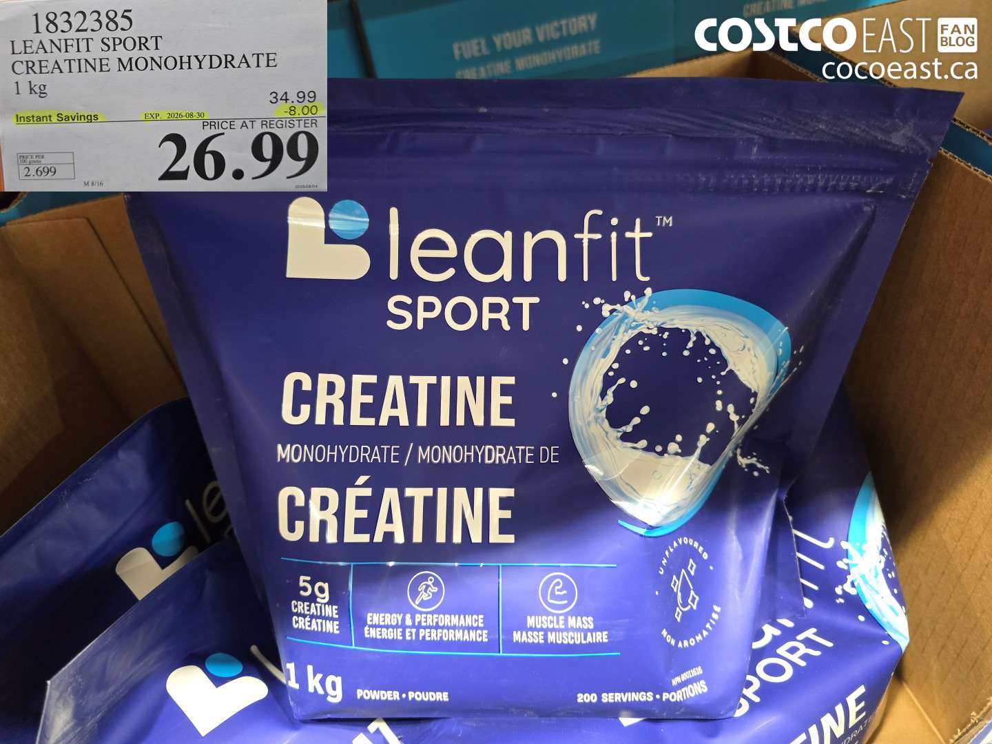 1832385 LEANFIT SPORT CREATINE MONOHYDRATE 1 KG ($8.00 INSTANT SAVINGS EXPIRES ON 2026-08-30) $26.99