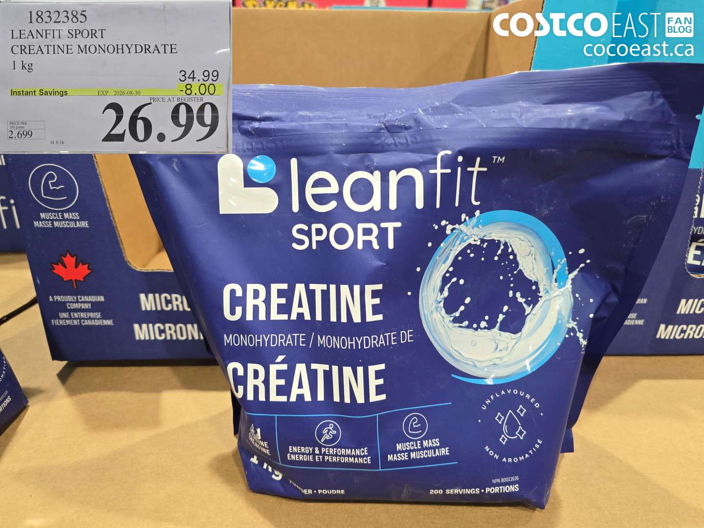 1832385 LEANFIT SPORT CREATINE MONOHYDRATE 1 KG ($8.00 INSTANT SAVINGS EXPIRES ON 2026-08-30) $26.99