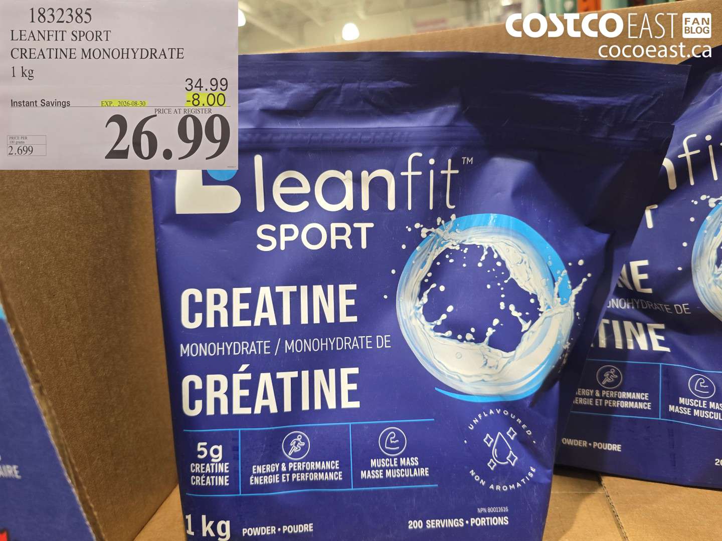 1832385 LEANFIT SPORT CREATINE MONOHYDRATE 1 KG ($8.00 INSTANT SAVINGS EXPIRES ON 2026-08-30) $26.99