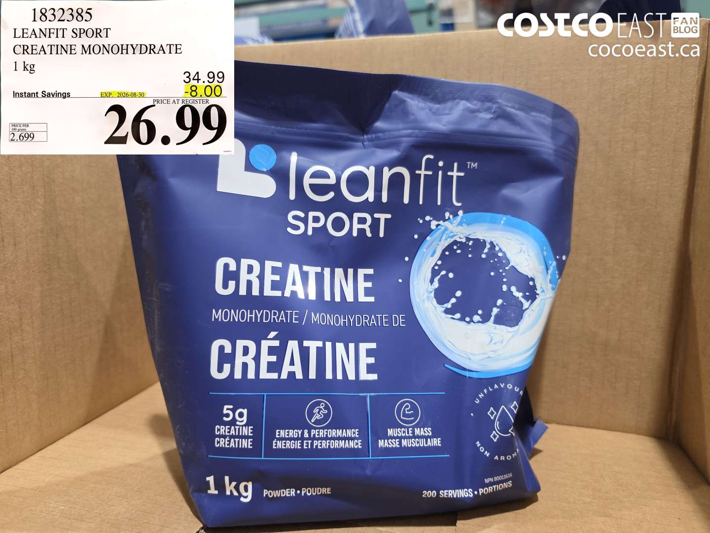 1832385 LEANFIT SPORT CREATINE MONOHYDRATE 1 KG ($8.00 INSTANT SAVINGS EXPIRES ON 2026-08-30) $26.99
