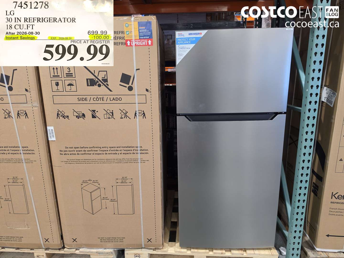 7451278 LG 30 IN REFRIGERATOR 18 CU.FT ($100.00 INSTANT SAVINGS EXPIRES ON 2026-08-30) $599.99