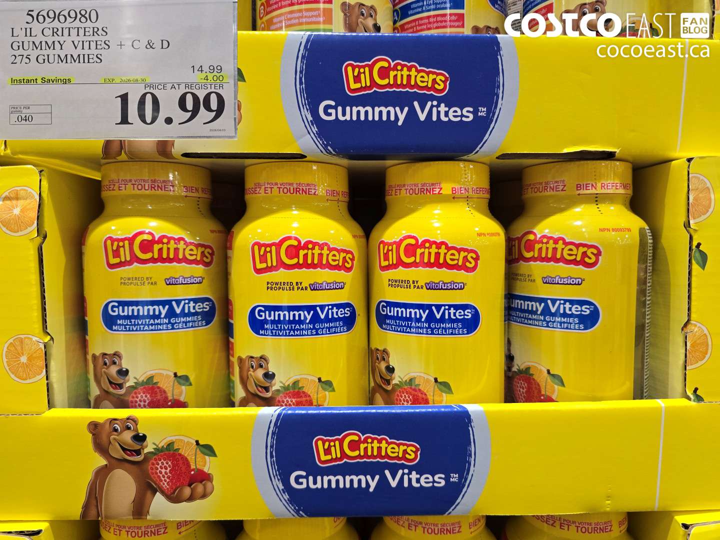 5696980 L'IL CRITTERS GUMMY VITES + C & D 275 GUMMIES ($4.00 INSTANT SAVINGS EXPIRES ON 2026-08-30) $10.99