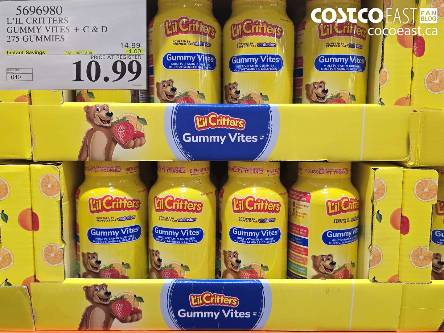 5696980 L'IL CRITTERS GUMMY VITES + C & D 275 GUMMIES ($4.00 INSTANT SAVINGS EXPIRES ON 2026-08-30) $10.99