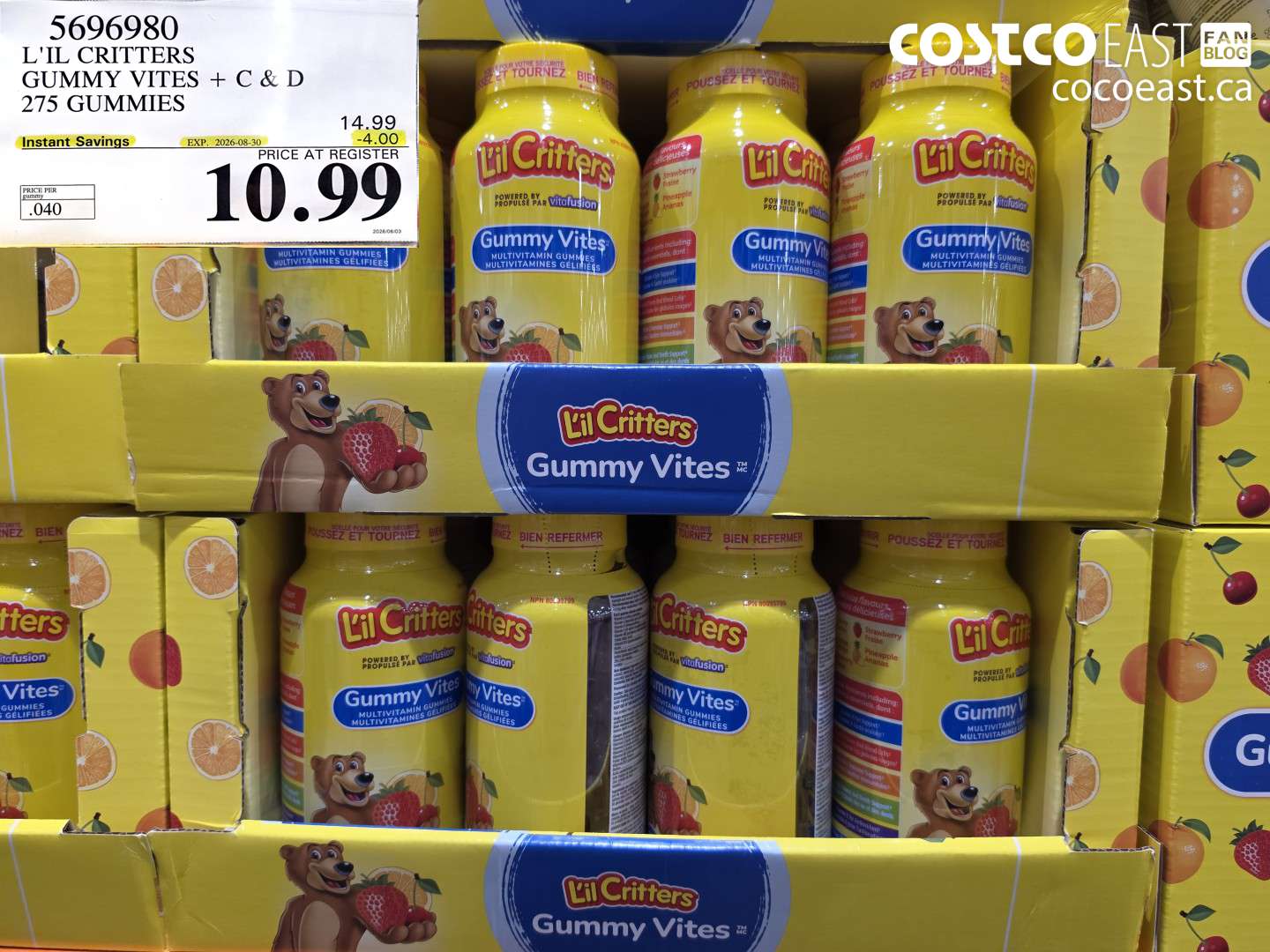 5696980 L'IL CRITTERS GUMMY VITES + C & D 275 GUMMIES ($4.00 INSTANT SAVINGS EXPIRES ON 2026-08-30) $10.99