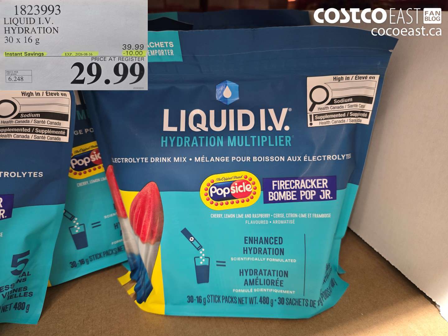 1823993 LIQUID I.V. HYDRATION 30 X 16 G ($10.00 INSTANT SAVINGS EXPIRES ON 2026-08-16) $29.99