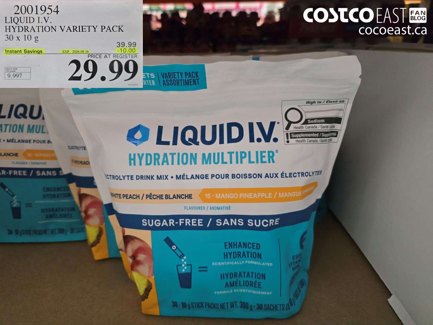 2001954 LIQUID I.V. HYDRATION VARIETY PACK 30 X 10 G ($10.00 INSTANT SAVINGS EXPIRES ON 2026-08-16) $29.99