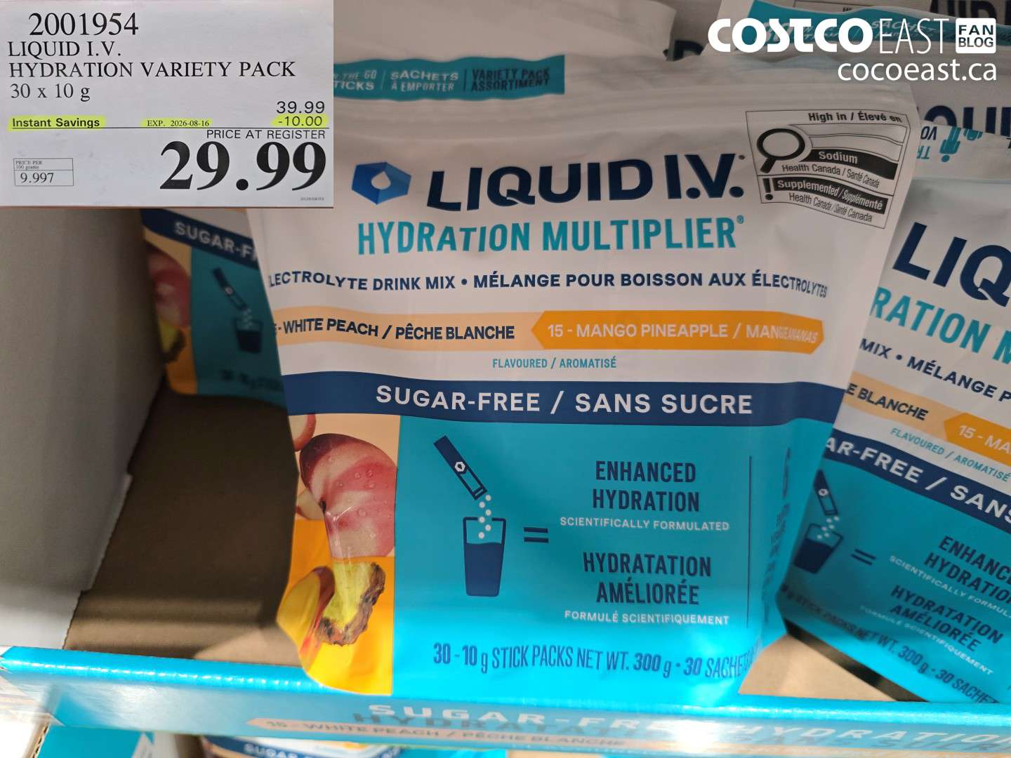 2001954 LIQUID I.V. HYDRATION VARIETY PACK 30 X 10 G ($10.00 INSTANT SAVINGS EXPIRES ON 2026-08-16) $29.99