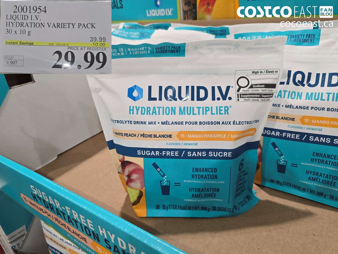 2001954 LIQUID I.V. HYDRATION VARIETY PACK 30 X 10 G ($10.00 INSTANT SAVINGS EXPIRES ON 2026-08-16) $29.99