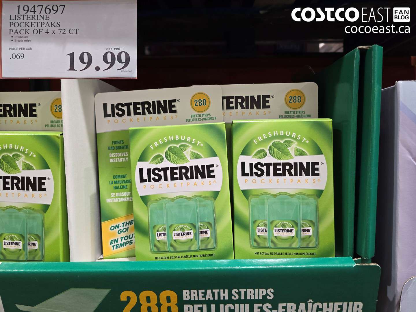 1947697 LISTERINE POCKETPAKS PACK OF 4 X 72 CT $19.99
