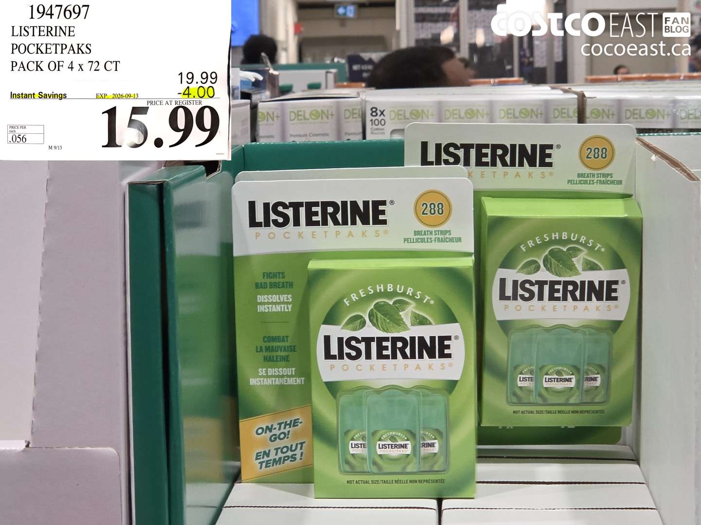 1947697 LISTERINE POCKETPAKS PACK OF 4 X 72 CT ($4.00 INSTANT SAVINGS EXPIRES ON 2026-09-13) $15.99