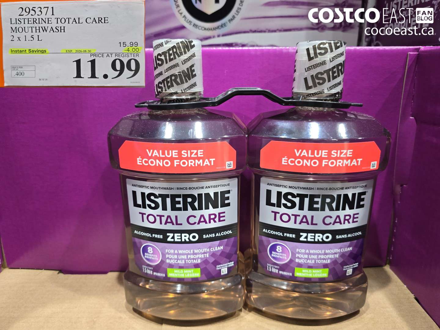 295371 LISTERINE TOTAL CARE MOUTHWASH 2 X 1.5 L ($4.00 INSTANT SAVINGS EXPIRES ON 2026-08-30) $11.99